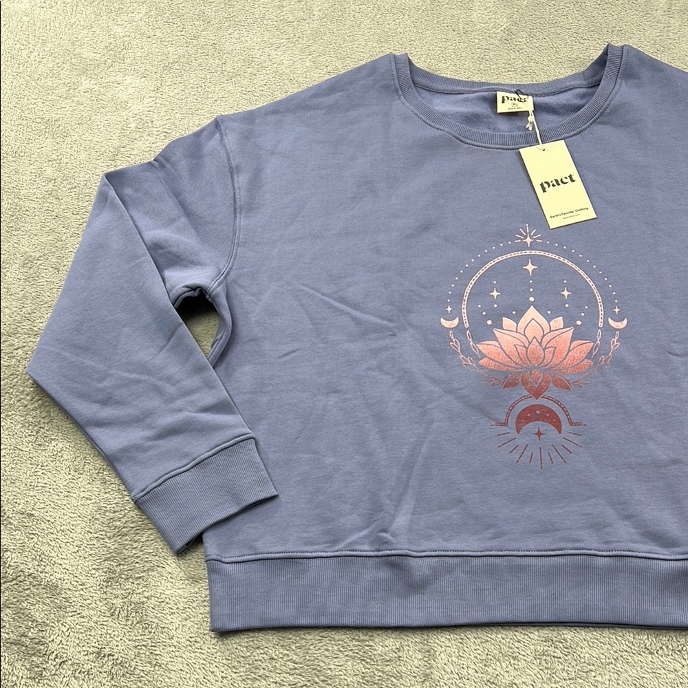 NEW PACT XL 100% Organic Cotton Ombre Lotus Fleece Lined Slouchy Sweatshirt. 🪷